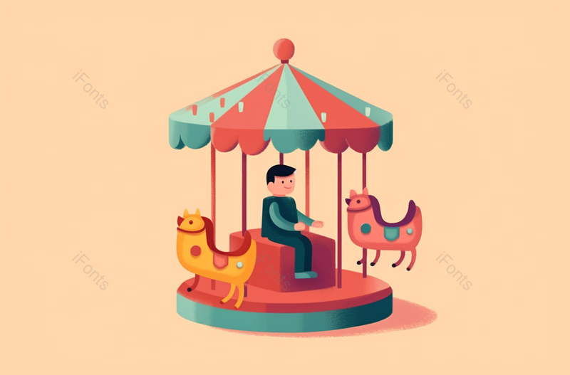 3D旋转木马上可爱童真的男孩插画,插画/手绘图,插画/手绘图库,插画/手绘图下载,插画/手绘